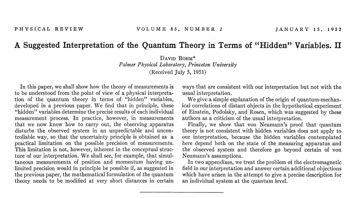 a suggested interpretation of the quantum theory in terms of hidden variables by David Bohm